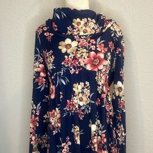 Mother Bee Maternity Floral Long Sleeve Maxi Dress off shoulder navy  women's XL